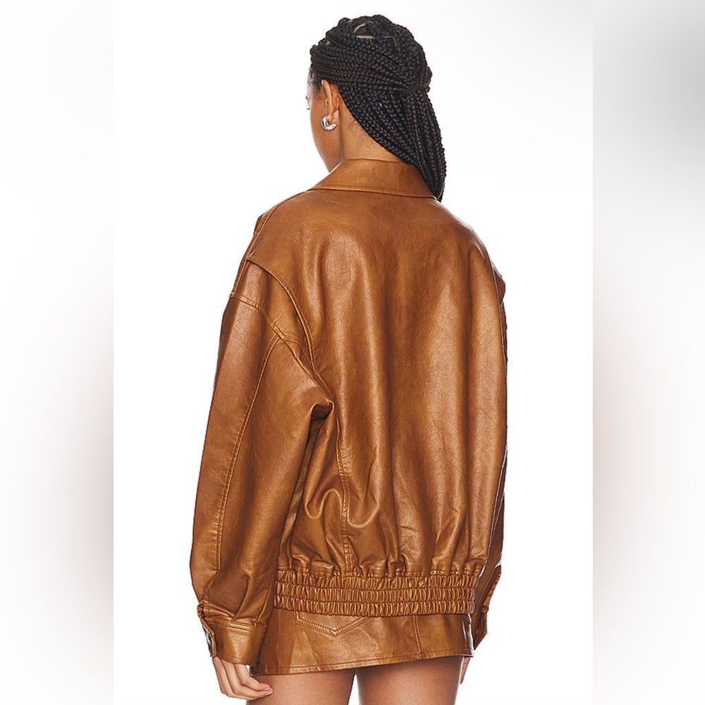 Lioness Kenny Bomber Tan brown jacket and skirt set vegan leather Revolve XS - Picture 4 of 12